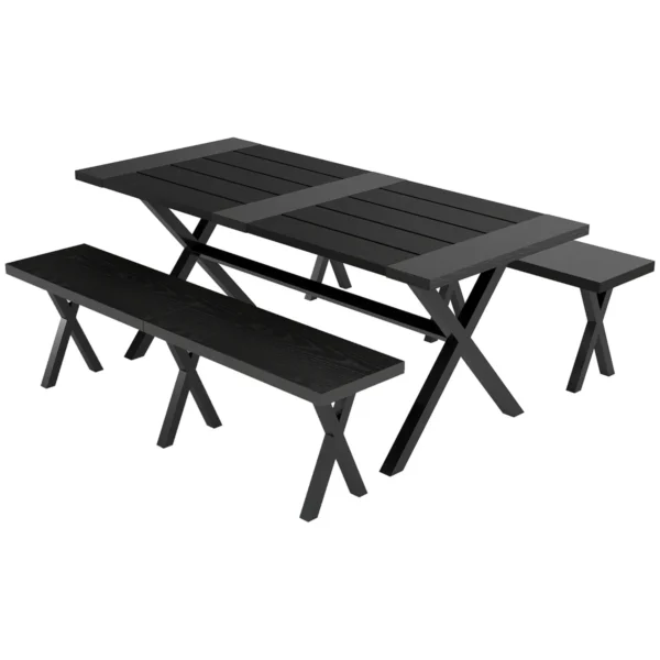 Sodo baldų komplektas iš 3 dalių Outsunny, juodos spalvos