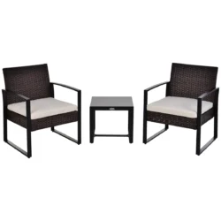Sodo baldų komplektas su 2 kėdėmis ir staliuku Outsunny, rudos/kreminės spalvos