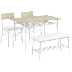 4 dalių valgomojo komplektas Homcom, šviesiai rudos/baltos spalvos