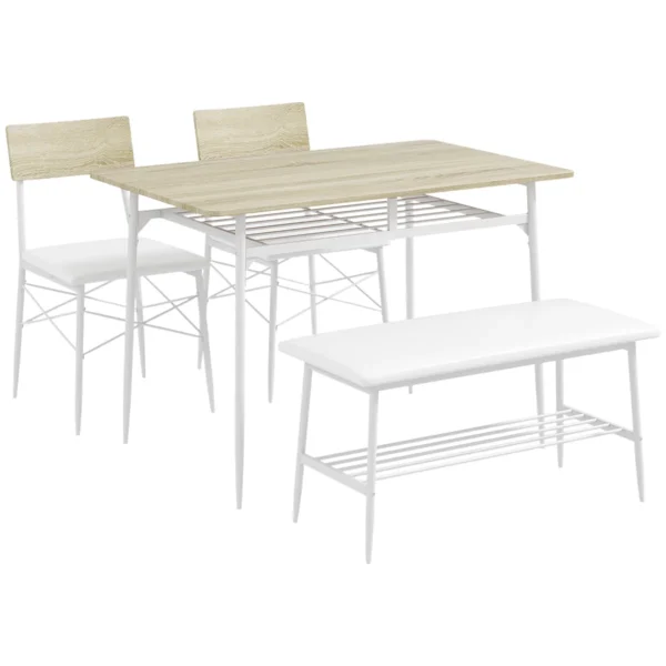 4 dalių valgomojo komplektas Homcom, šviesiai rudos/baltos spalvos