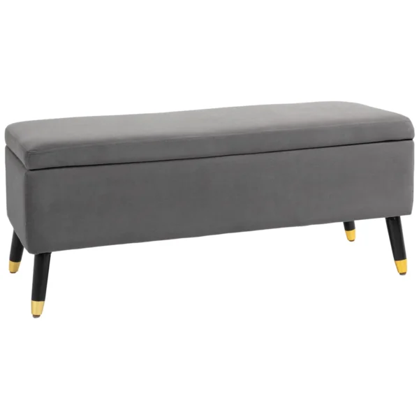 Minkštas suolas su daiktadėže Homcom 110x43x45cm., tamsiai pilkos/auksinės spalvos