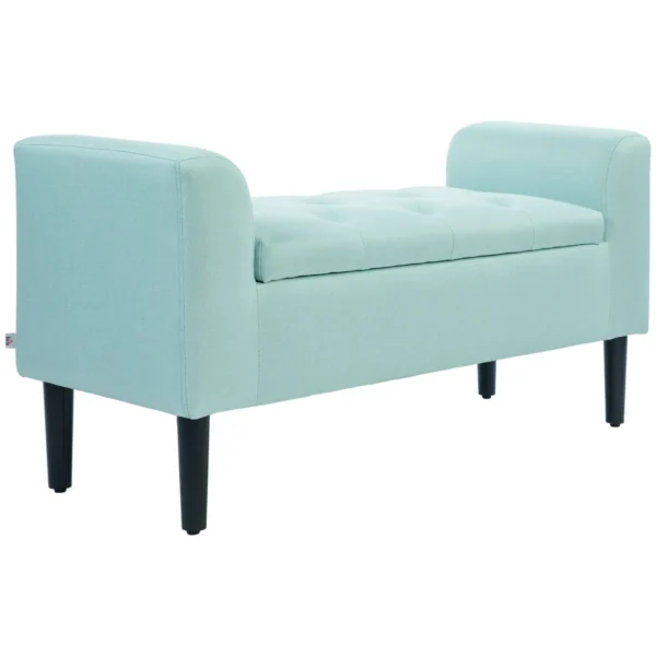 Minkštas suolas su daiktadėže Homcom 116x44x58cm., mėtinės/juodos spalvos