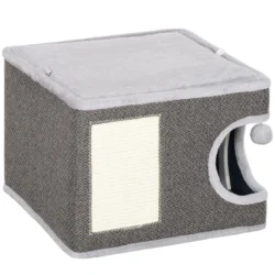 Kačių namelis drąskyklė PawHut 45x45x35cm., tamsiai pilkos/kreminės spalvos