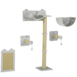 Kačių laipiojimo sienelių rinkinys iš 5 dalių PawHut, pilkos/smėlio spalvos