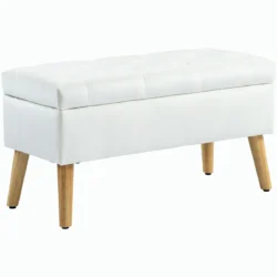 Minkštas suolas su daiktadėže Homcom 80x35x40cm., baltos/šviesiai rudos spalvos