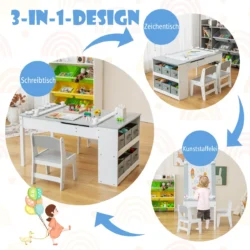 Vaikiškas stalas su kėdėmis, baltos/pilkos spalvos