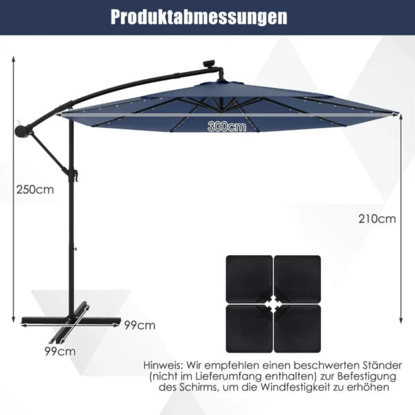 Lauko skėtis 300x300x250cm., tamsiai mėlynos/juodos spalvos