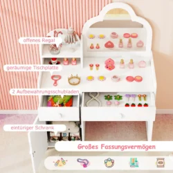 Vaikiškas tualetinis staliukas su kėdute, baltos spalvos