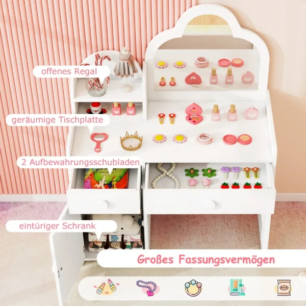 Vaikiškas tualetinis staliukas su kėdute, baltos spalvos