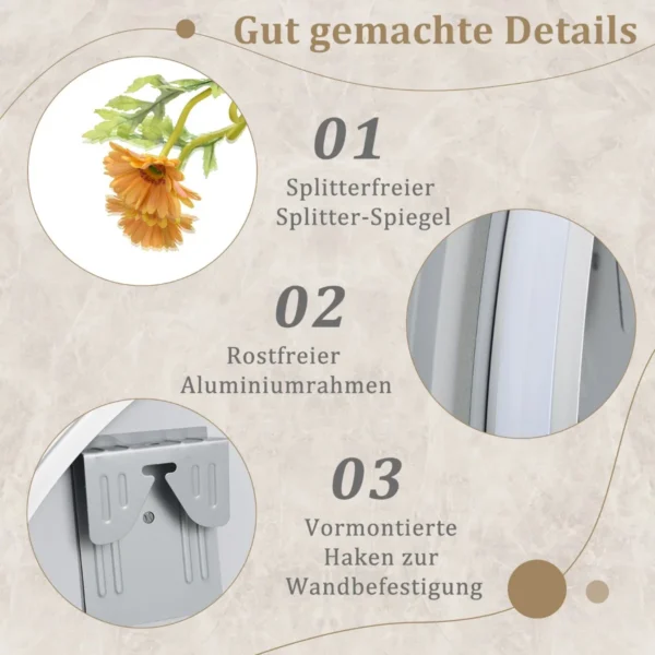 Led sieninis veidrodis 3x60x60cm., sidabrinės spalvos