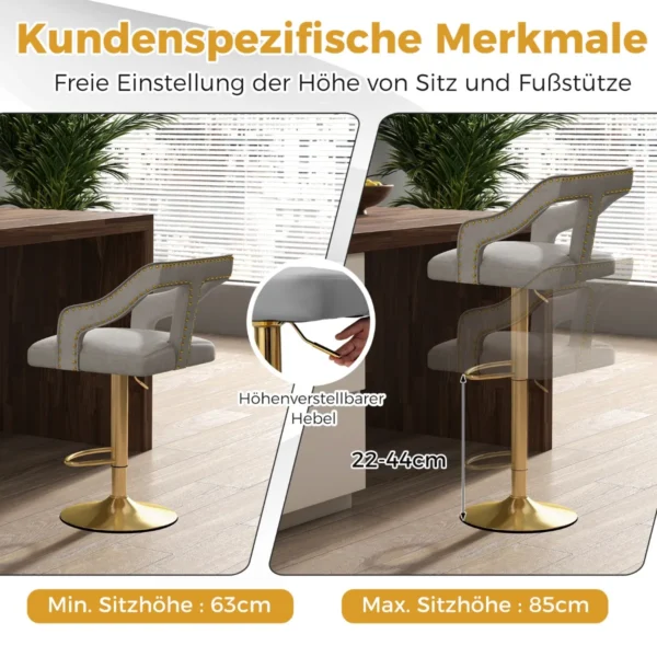 Rinkinys iš 2 baro kėdžių 47x50x111cm., pilkos/auksinės spalvos