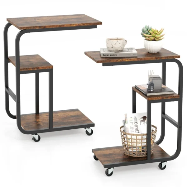 Rinkinys iš 2 šoninių staliukų 53x30x70cm., rudos/juodos spalvos