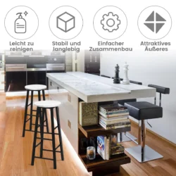 Rinkinys iš 2 baro kėdžių 29x29x71cm., baltos/juodos spalvos