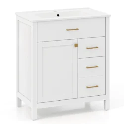 Vonios spintelė su kriaukle 76x46,5x86cm., baltos/auksinės spalvos 