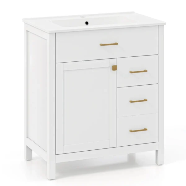 Vonios spintelė su kriaukle 76x46,5x86cm., baltos/auksinės spalvos 