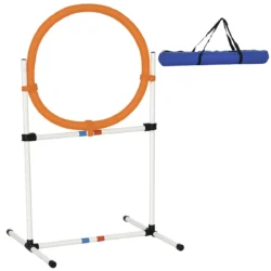 Šunų šokinėjimo ringas PawHut 74,5x66x91cm., baltos/oranžinės spalvos 