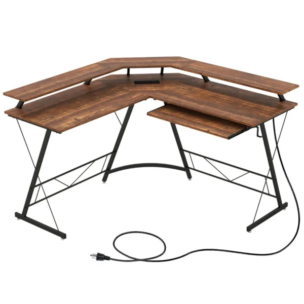 Rašomasis stalas 130x130x86cm., rudos/juodos spalvos