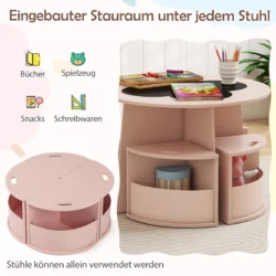 Vaikiškas stalas su 4 kėdėmis, rožinės spalvos