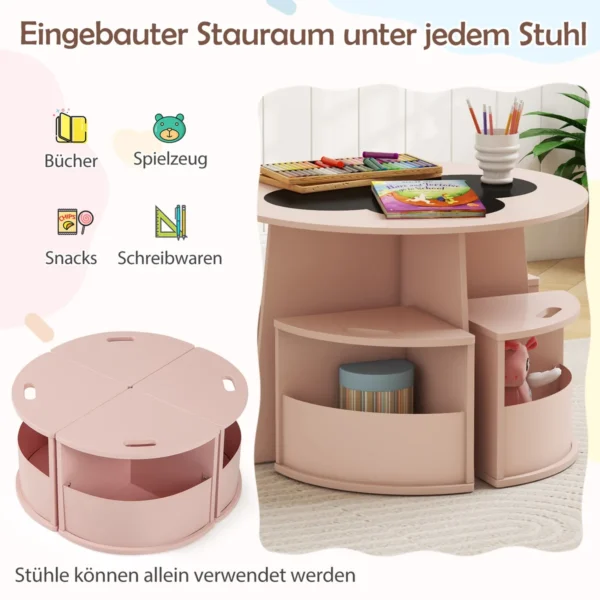 Vaikiškas stalas su 4 kėdėmis, rožinės spalvos