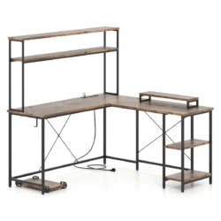 Rašomasis stalas 145x145x147cm., rudos/juodos spalvos