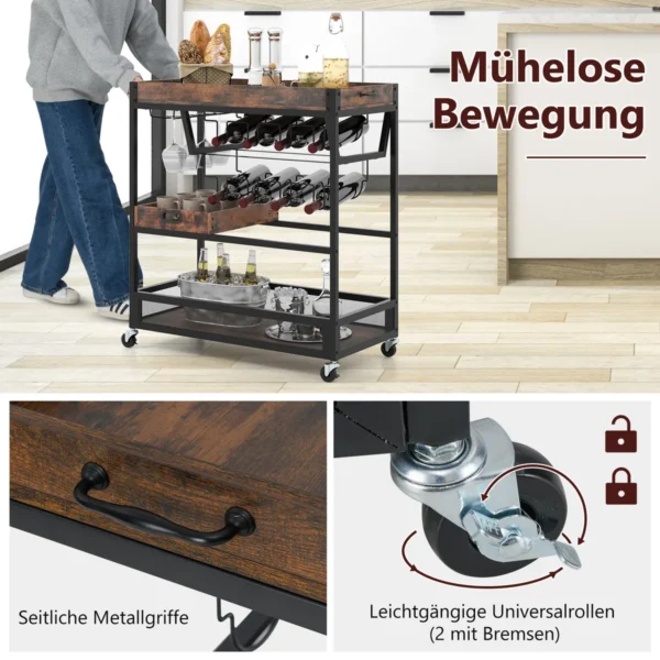 costwayservierwagenmitabnehmbaremtablettkchenwagen3ebenenrollwagenmitglashalterundweinregalbarwagenaufrollengetrnkewagenfrkcheesszimmerbarvintagebraun_1752140397725_image_5.webp Virtuvės vežimėlis 80,5x40,5x90cm., rudos/juodos spalvos