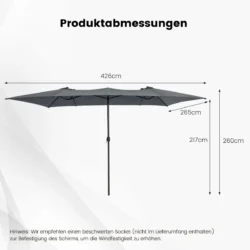 Lauko skėtis 426x265x260cm., tamsiai pilkos/juodos spalvos