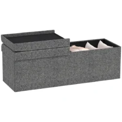 Minkštas suolas su daiktadėže Homcom 110x38x38cm., tamsiai pilkos spalvos