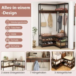 Drabužių kabykla 90x90x178cm., juodos/rudos spalvos