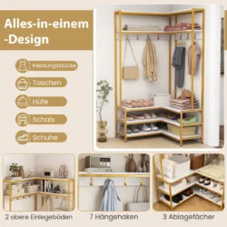 Drabužių kabykla 90x90x178cm., baltos/auksinės spalvos