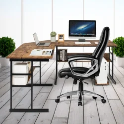 Rašomasis stalas 170x150x75cm., rudos/juodos spalvos