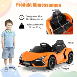 Vaikiškas elektrinis automobilis 104x60x40cm., oranžinės/juodos spalvos