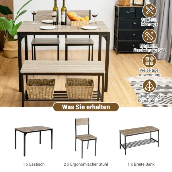 Valgomojo baldų komplektas 4 dalių, rudos/juodos spalvos