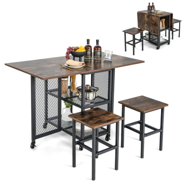 Valgomojo baldų komplektas 3 dalių, rudos/juodos spalvos