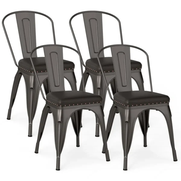 esszimmersthle4ersetbistrostuhlmetallstuhlstapelbarkchensthlegepolstertgartensthlemitrckenlehne44x53x84cmschussgrau_image_1.webp Rinkinys iš 4 valgomojo kėdžių 44x53x84cm., tamsiai pilkos spalvos