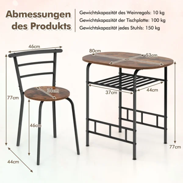 Valgomojo baldų komplektas 3 dalių, rudos/juodos spalvos