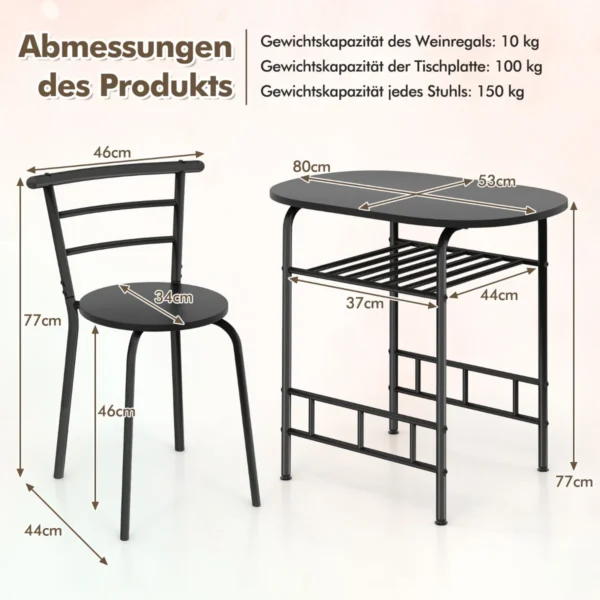 Valgomojo baldų komplektas 3 dalių, juodos spalvos