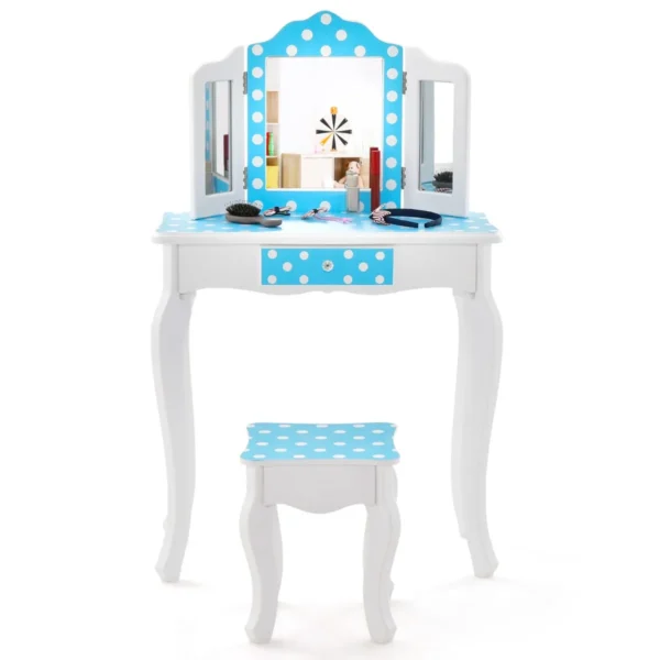 Vaikiškas tualetinis staliukas su kėdute, mėlynos/baltos spalvos