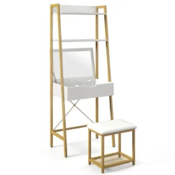 Tualetinis staliukas su taburetė 60x39,5x164,5cm., baltos/auksinės spalvos