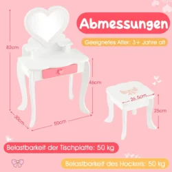 Vaikiškas tualetinis staliukas su kėdute, baltos spalvos