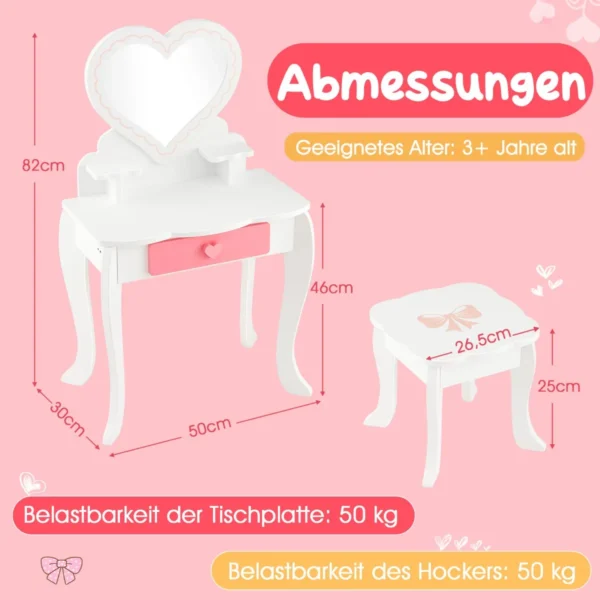 Vaikiškas tualetinis staliukas su kėdute, baltos spalvos