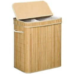 Skalbinių krepšys 100L Homcom 54,2x35,2x59,5cm., šviesiai rudos/baltos spalvos