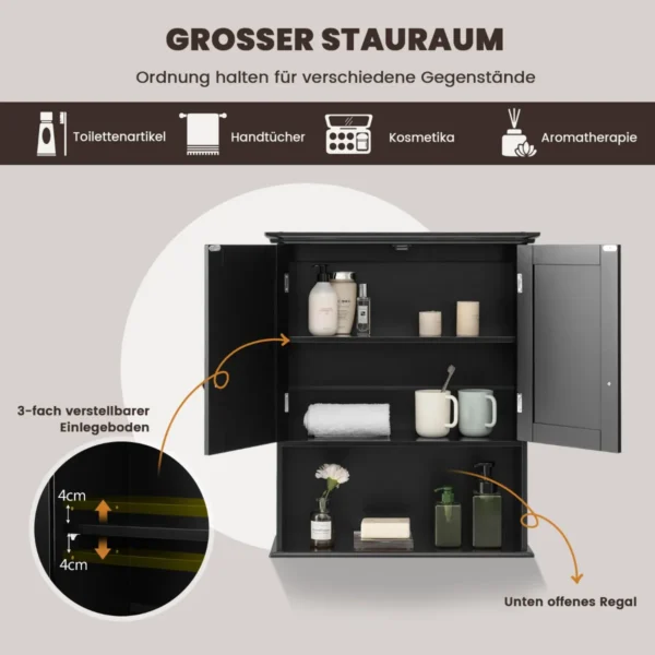 Pakabinama vonios spintelė 60x20x70,5cm., juodos spalvos
