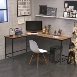 Rašomasis stalas 168x125x74cm., rudos/juodos spalvos