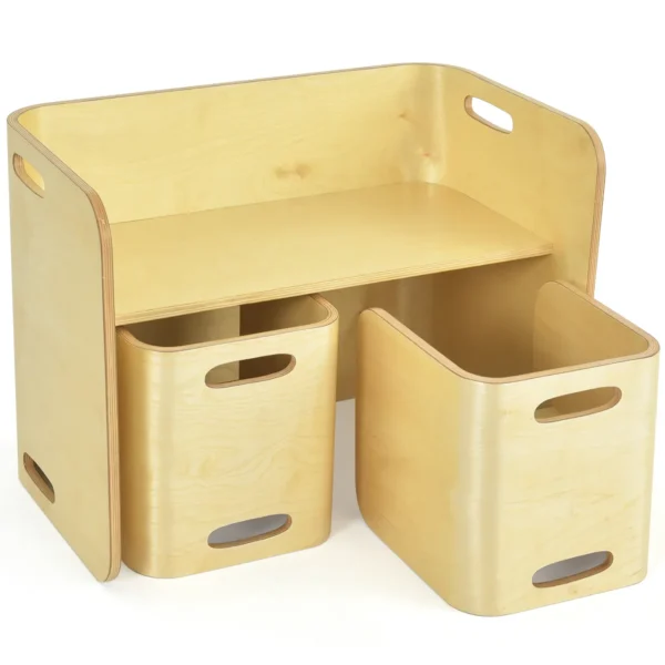 Vaikiškas stalas su kėdėmis, šviesiai rudos spalvos