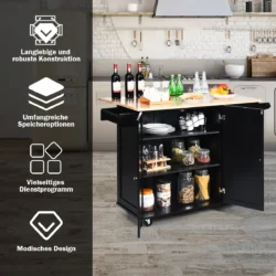 Virtuvės sala ant ratukų 136x76x91cm., juodos/šviesiai rudos spalvos