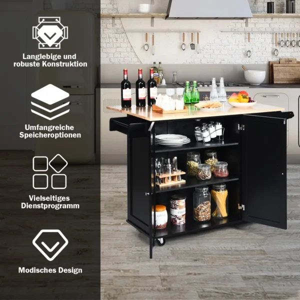 Virtuvės sala ant ratukų 136x76x91cm., juodos/šviesiai rudos spalvos