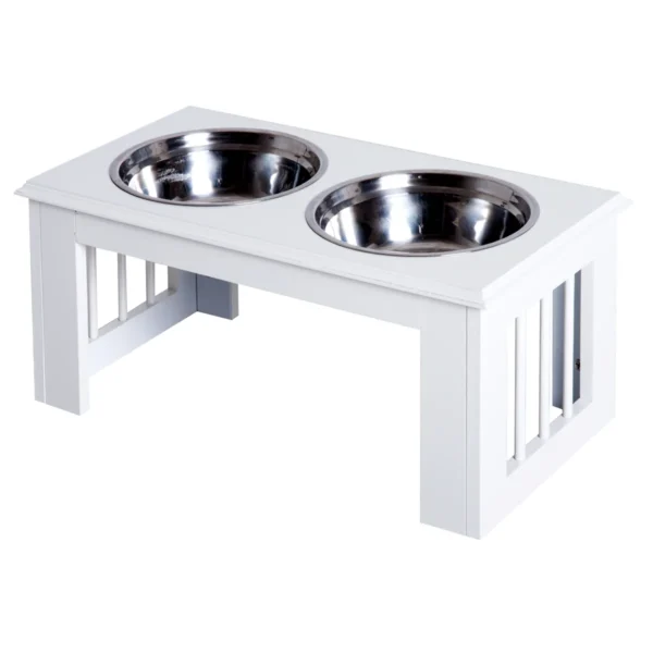 Dubenėliai su stovu PawHut 58,4x30,5x25,4cm., baltos/sidabrinės spalvos