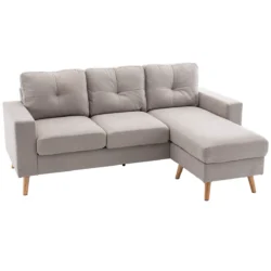 Kampinė sofa Homcom 193x136x85cm., šviesiai pilkos/šviesiai rudos spalvos