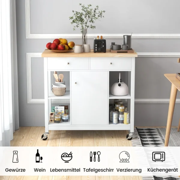 Virtuvės sala ant ratukų 99x46x90cm., baltos/šviesiai rudos spalvos