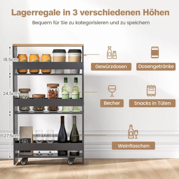 Virtuvės vežimėlis 47,5x20x80,5cm., tamsiai pilkos/šviesiai rudos spalvos